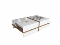 Table basse kumori 90x60cm bois clair et blanc