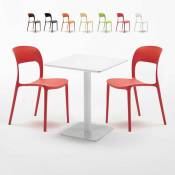 Table carrée 60x60 blanche et 2 chaises colorées Restaurant Lemon | Rouge