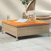 Table de jardin beige 70x70x25 cm résine tressée et bois acacia
