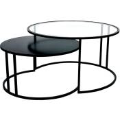 Tables basses gigognes rondes design verre trempé et métal noir tahl (lot de 2) - Noir