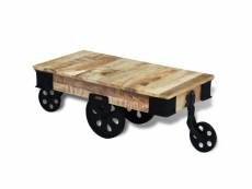 Vidaxl vidal xl table basse avec roues bois de manguier brut 243280
