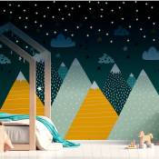 Ambiance-sticker - Stickers muraux enfants - Autocollant mural géant enfant montagnes scandinaves montagnes ziska + 100 étoiles phosphorescentes