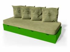 Banquette cube 200 cm + futon + coussins vert BANQ200S-VE