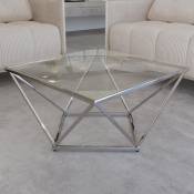 BEVERLY - Table basse design en verre et métal argenté