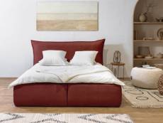 Bobochic lit coffre jade avec tête de lit effet oreiller rouge 140x190