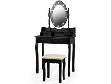 Coiffeuse table de maquillage avec miroir oval et 10 ampoules led 4 tiroirs de rangement noir 20_0000483