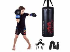 Costway sac de frappe 10kg et 2 gants pour enfant avec corde à sauter chaîne suspension pour boxe entraînement sparring, muay thaï, mma, kickboxing id
