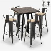 Ensemble 4 tabourets bois métal style Lix vintage bar table haute 60x60cm axel black Couleur: bois neutre