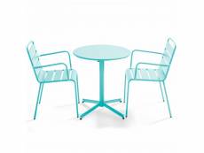 Ensemble table de jardin et 2 fauteuils métal turquoise - palavas