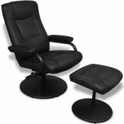 Fauteuil chaise siège lounge design club sofa salon avec repose-pied cuir synthétique noir - Noir