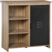 Homcom - Buffet design industriel - meuble de rangement 3 niches placard - panneaux particules aspect bois veinage porte métal noir - Marron