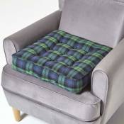 Homescapes - Coussin d'assise rehausseur en coton à carreaux écossais Bleu, 50 x 50 x 10 cm - Bleu et vert