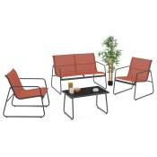 Idmarket - Salon de jardin bas malaga 4 places avec canapé, fauteuils et table terracotta - Orange