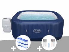 Kit spa gonflable bestway lay-z-spa hawaii carré airjet 4-6 places + 6 filtres + kit traitement brome