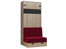 Lit escamotable style industriel key sofa chêne 90*200 cm canapé tiroirs rouge 20100990404