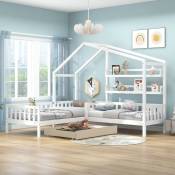 Lit pour chambre d'enfant avec tiroirs et étagères, blanc (90x200cm+140x70cm)