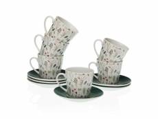 Lot de tasses avec soucoupes versa sansa fleurs thé porcelaine (12 pièces)