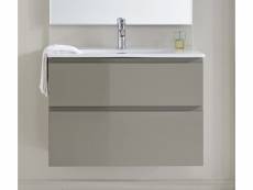 Meuble de salle de bain avec 2 tiroirs suspendus taupe brillant avec plan moulé - longueur 60 x hauteur 56 x profondeur 46 cm