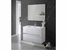 Meuble de salle de bain coloris blanc avec vasque moulée en céramique + miroir - longueur 80 x profondeur 46 x hauteur 56 cm