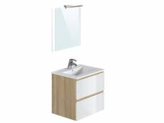 Meuble de salle de bain en mélamine coloris chêne / blanc - longueur 60 x profondeur 45 x hauteur 85 cm