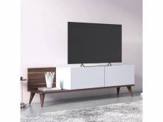 Meuble tv de salon avec deux portes battantes, 152 x 35 x 43 cm, couleur noyer et blanc 8052773562829