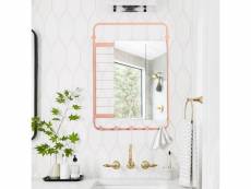Miroir de salle de bain avec crochet de serviette montage mural, rose