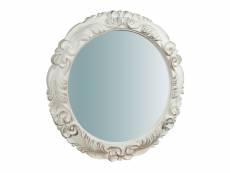 Miroir, miroir mural rond, à accrocher au mur horizontal vertical, shabby chic, maquillage, salle de bain, cadre au fini blanc antique, l66xp5xh66 cm.
