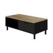 OXFORD Table Basse decor noir et chene - Style industriel - L 100 x P 55 x H 40 cm - Multicolore