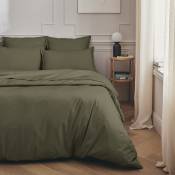 Parure de lit en percale de coton vert jungle 260x240