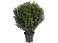 Plante artificielle haute gamme spécial extérieur / cyprès buisson rond artificiel coloris vert - dim : 90 x 65 cm