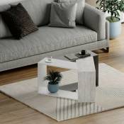 Table basse en bois 100x52h cm en ciment et blanc vintage