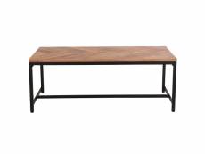 Table basse rectangulaire à motifs chevrons en bois massif et métal noir l120 cm stick