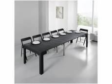 Table console extensible ulisse acier pieds inox rallonge aluminium coloris noir carbone 20101002244