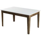 Table de salle à manger avec rangement Kaltes L145cm Blanc et bois - Bois / Blanc