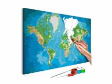 Tableau à peindre par soi-même - carte du monde (bleue-verte) A1-MA_0103
