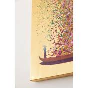 Tableau Touched fleurs pirogue doré et rose 80x100cm Kare Design