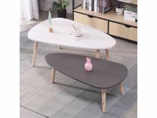 Tables basses gigognes table café ovale table d'appoint table basse hombuy – set de 2 blanc et gris