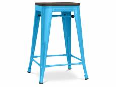 Tabouret de bar - design industriel - bois et acier - 60cm -stylix turquoise