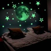 30cm lune + 27 pièces d'étoiles lumineuses lune étoiles dot stickers muraux créatifs fluorescents autocollants muraux autocollants de décoration de
