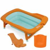 Ali@ Pliable Sit ou lie Baignoire de détection de température pour l'intérieur et l'extérieur (Couleur : Orange tub+back+shampoo bed)