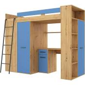Armoire de lit mezzanine échelle pour enfants vérana l cm190x120x236h chêne bleu clair