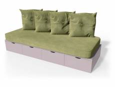 Banquette cube 200 cm + futon + coussins violet pastel