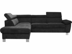 Canapé d'angle en tissu luxe 5 places lugo noir, angle gauche