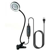Ccykxa - Lampe de Bureau led Avec loupe,Lampe Clip avec Chargeur USB,360° Flexible Lampe de Lecture à Clipsable,3 Modes d'Éclairage&10 Niveaux
