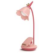 Ccykxa - Lampe de bureau rose avec pince, petite lampe de bureau led rechargeable, col de cygne réglable, lampe de bureau mignonne à intensité