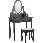 Coiffeuse Décorative avec 3 Tiroirs Glam Poudreuse Miroir Ovale Noire Astre