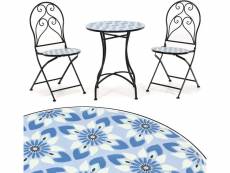 Costway 3 pcs set de salon de jardin mosaïque avec 2 chaises pliantes et 1 table rond, ensemble de table et chaises design vinage style lisbonne, φ60x