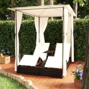 Design In - Bain de soleil double Chaise de jardin - Transat de jardin avec rideaux Résine tressée Marron BV930135