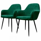 Ecd Germany Lot de 2 chaise salle à manger cuisine aspect velours vert foncé design rétro