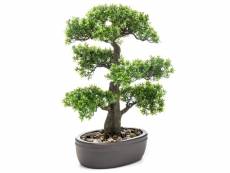 Emerald mini bonsaï ficus artificiel sur plaque marronne 43 cm